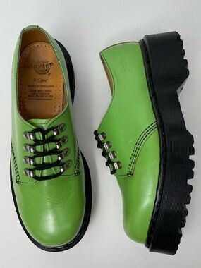 Vintage Dr. Martens England Green Leather Envy Quad Tunnel Platform Oxfords UK 9